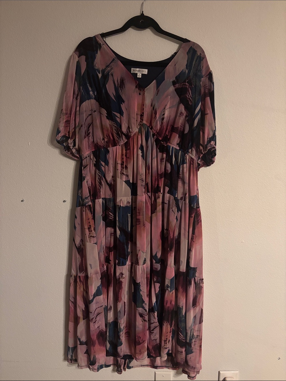 Robbie Bee Abstract Brushstroke Midi Dress - Pink & Blue
